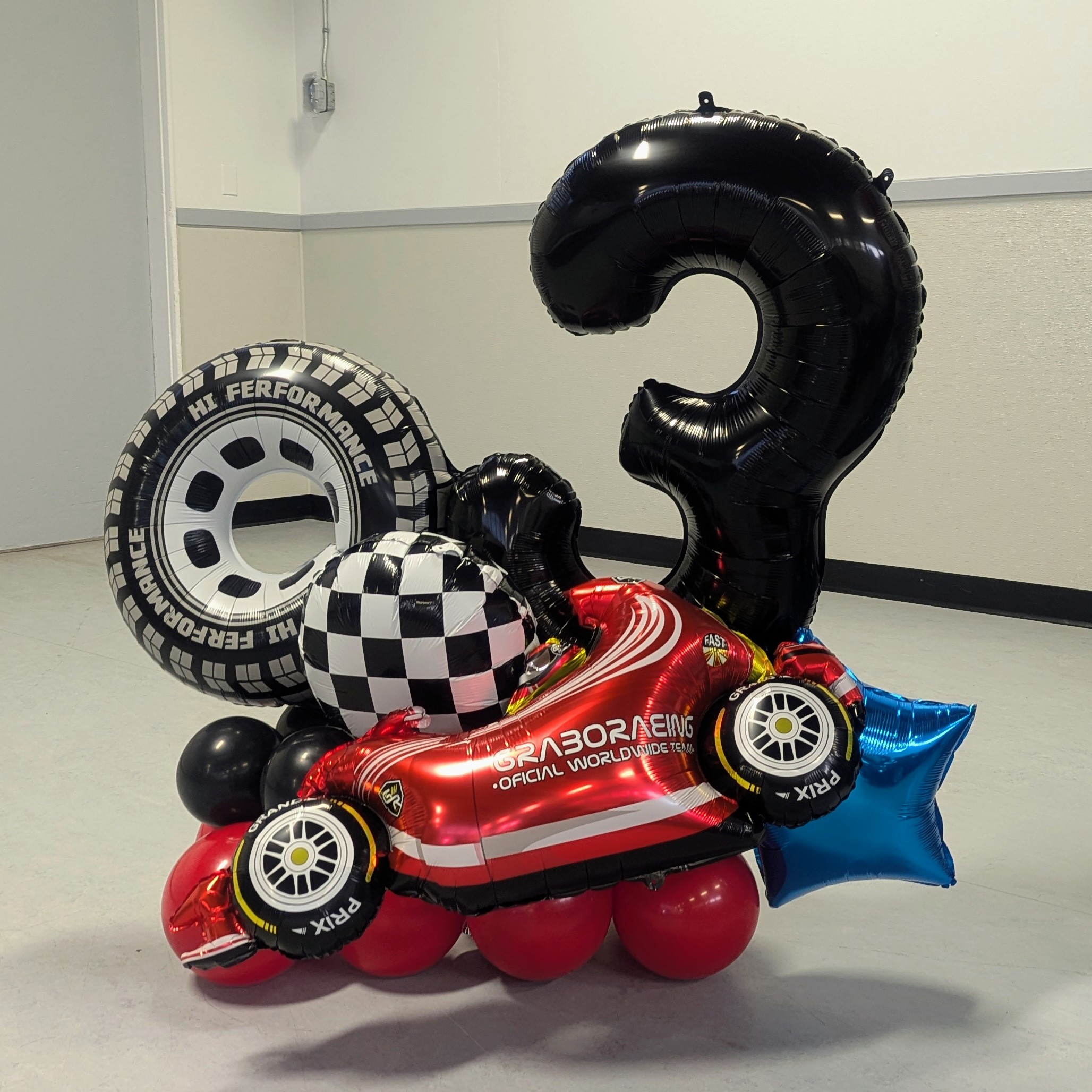Racing Car 3 number balloon bouquet
